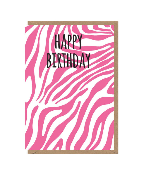 Happy Birthday Pink Zebra Stripes