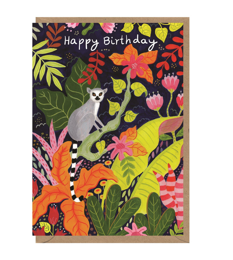 Tropical Lemur Birthday Card