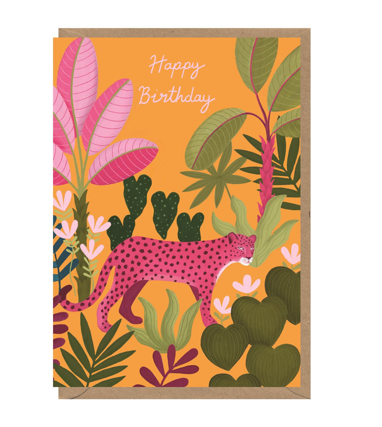 Pink Leopard Birthday Card