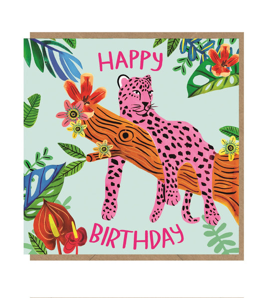 Pink Leopard Birthday (Large Card)