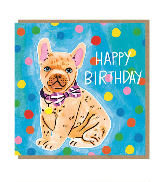 Polka Dot French Bulldog Birthday Card