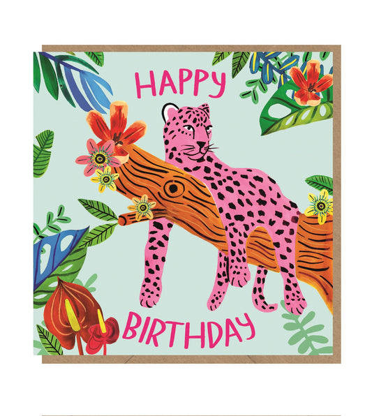 Pink Leopard Birthday Card