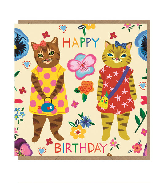 Two Kitsch Cats Birthday Card