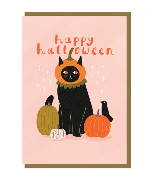 Halloween Pumpkin Cat Greeting Card