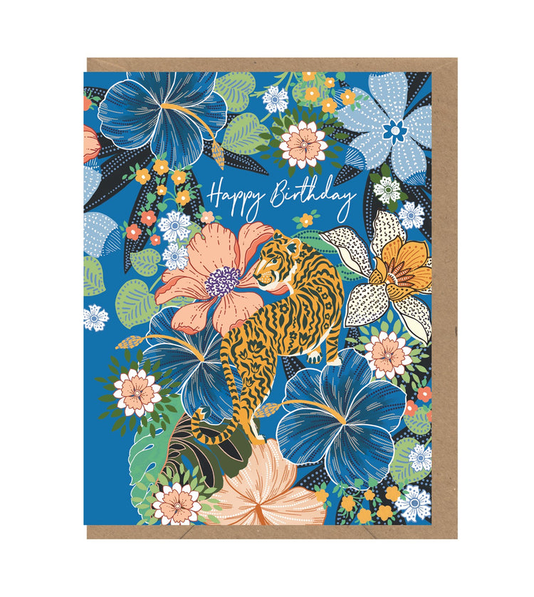 Tiger in Foliage Birthday Card