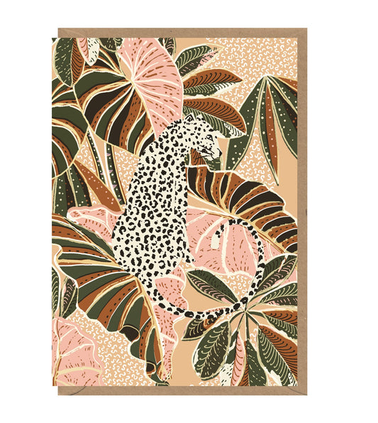 Leopard on Leaves Caard