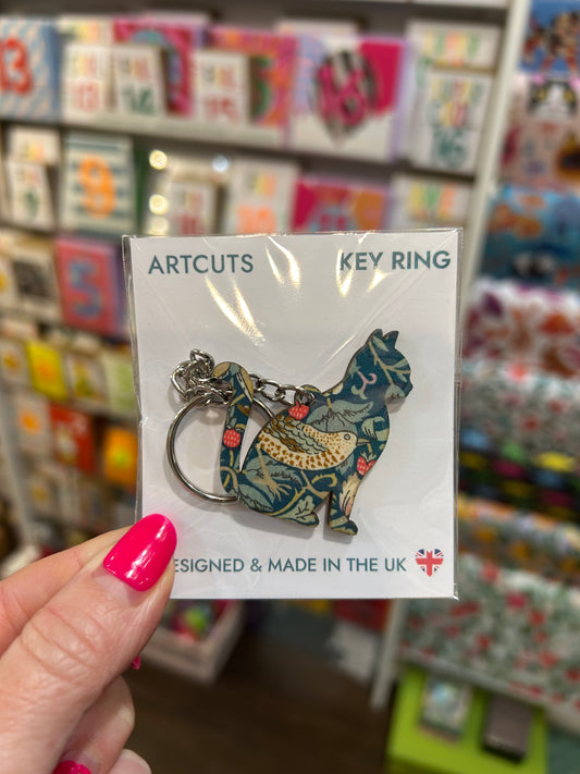 William Morris-print Cat Keyring