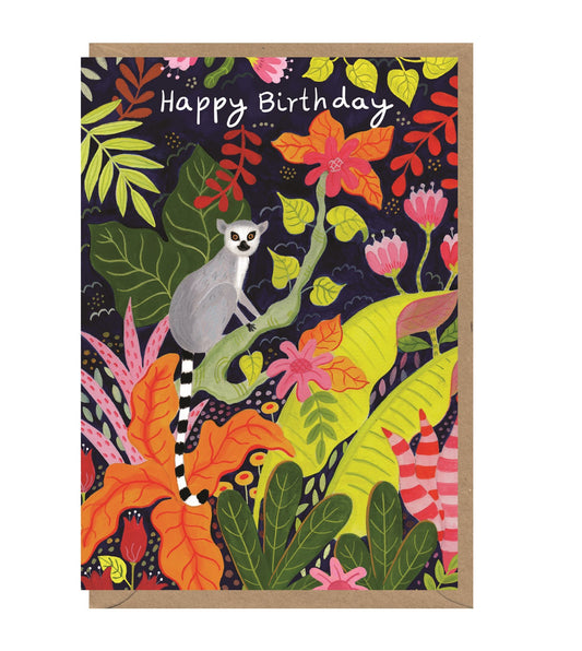 Tropical Lemur Birthday Card